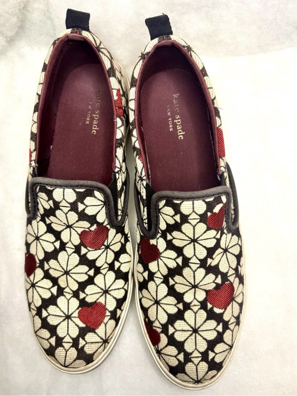 kate spade Floral & Heart Slip-On Sneakers in Black, White & Red